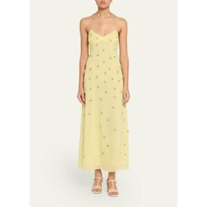 Ulla Johnson Eve Embellished Silk Dress in Citron 0